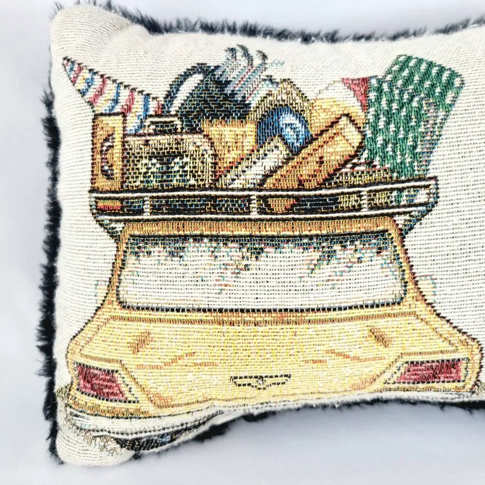 Vintage Rectangle Needlepoint Pillow Travel Vacation Cottagecore Grandma Boho